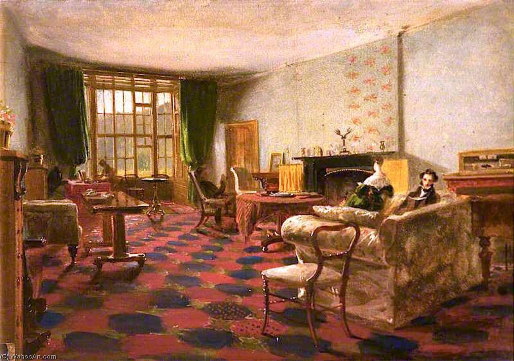 An Interior At Haddo With George, 4th Earl Of Aberdeen, Reading — James Giles