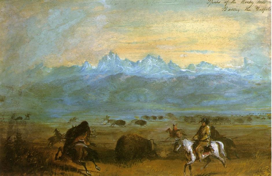 Spurs Of The Rocky Mountains - Baiting The Buffalo — Alfred Jacob Miller