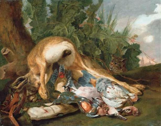 A Hare, A Kingfisher, A Partridge, A Jay And Other Birds With A Cat, In A Landscape — Jan Fyt (joannes Fijt)