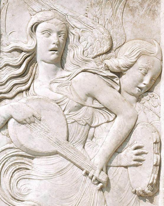 Angels Playing A Lute And Tambourine (detail) — Agostino Di Duccio