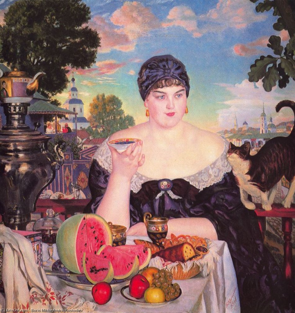 Merchant's Wife At Tea — Boris Mikhailovich Kustodiev