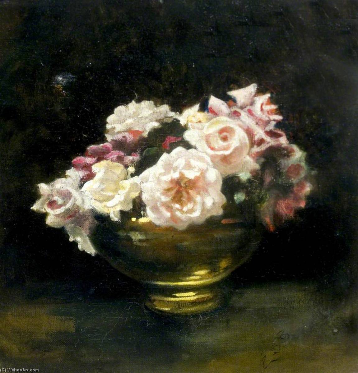 Roses In Gold Vase — Ethel Susan Graham Bristowe
