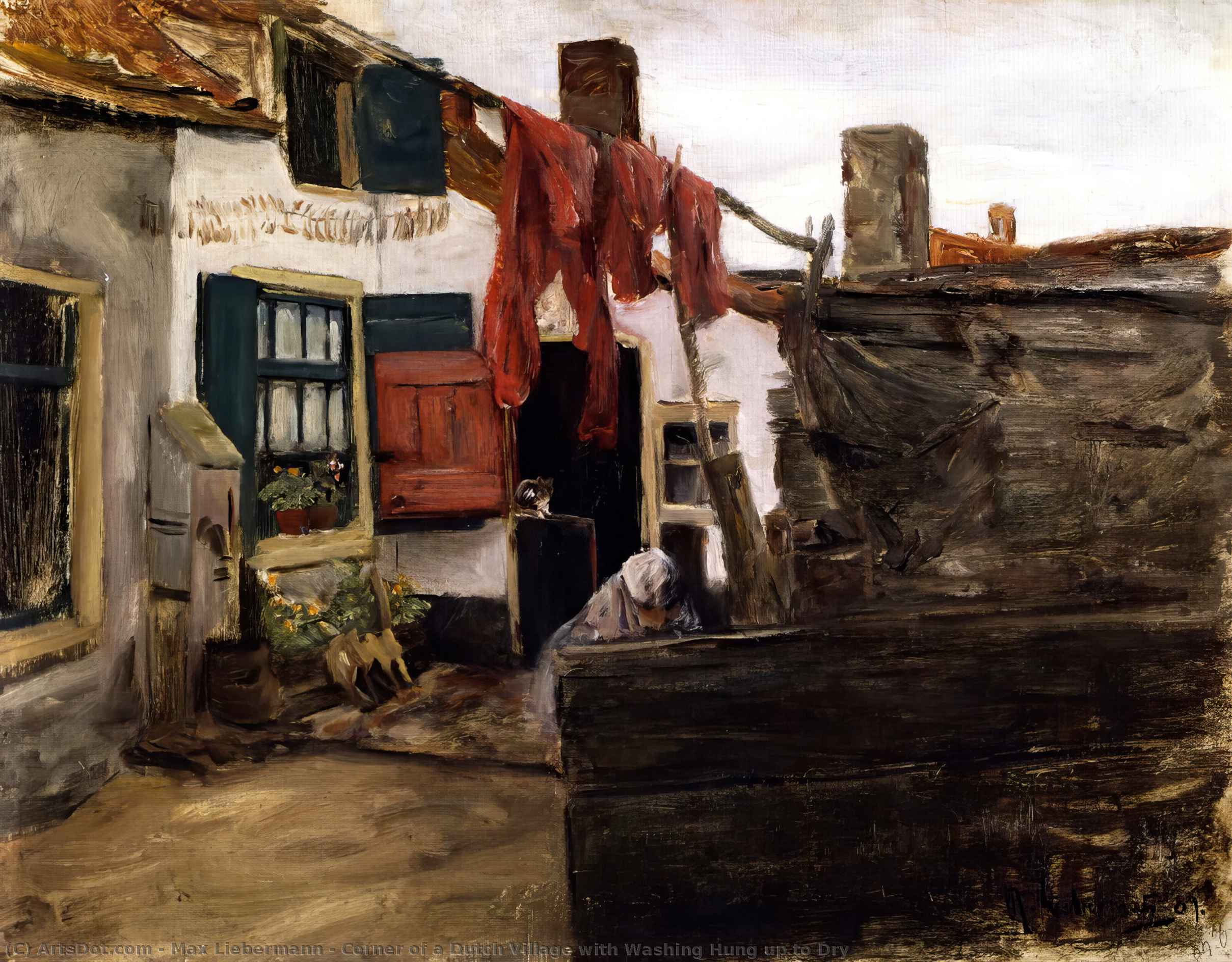 Corner Of A Dutch Village With Washing Hung Up To Dry — Max Liebermann