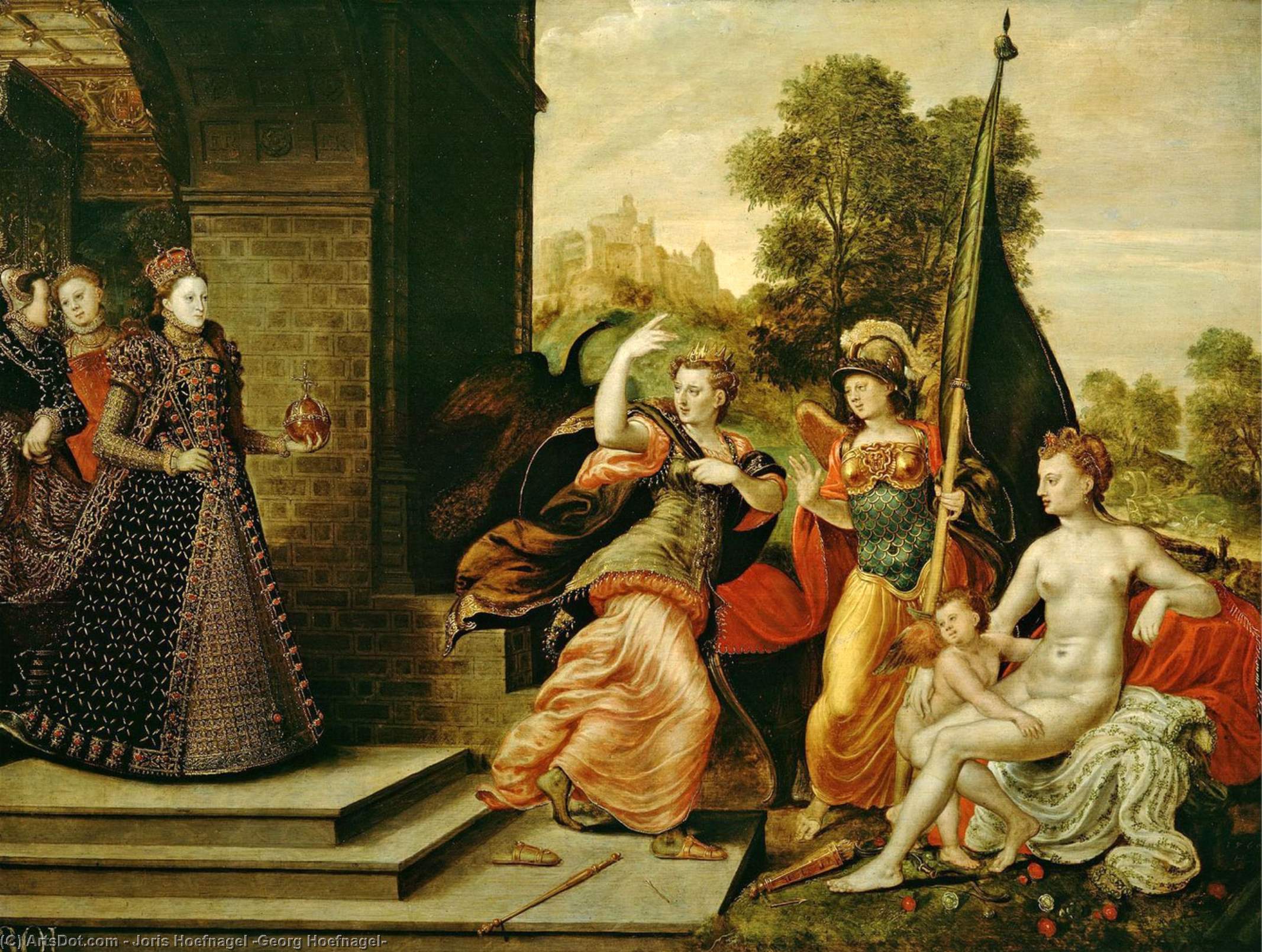 Elizabeth I And The Three Goddesses — Georg Hoefnagel