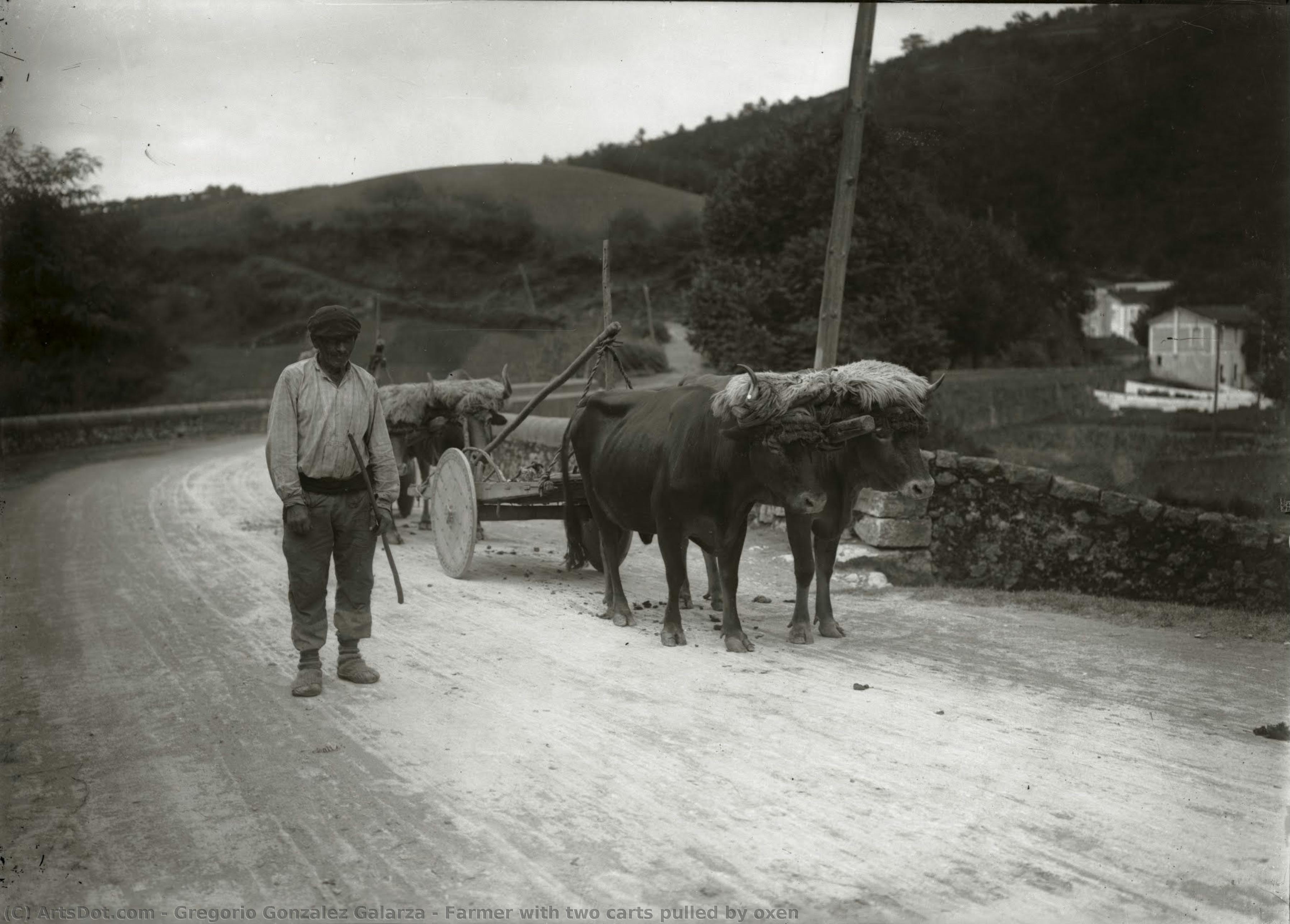 Farmer With Two Carts Pulled By Oxen — Gregorio Gonzalez Galarza
