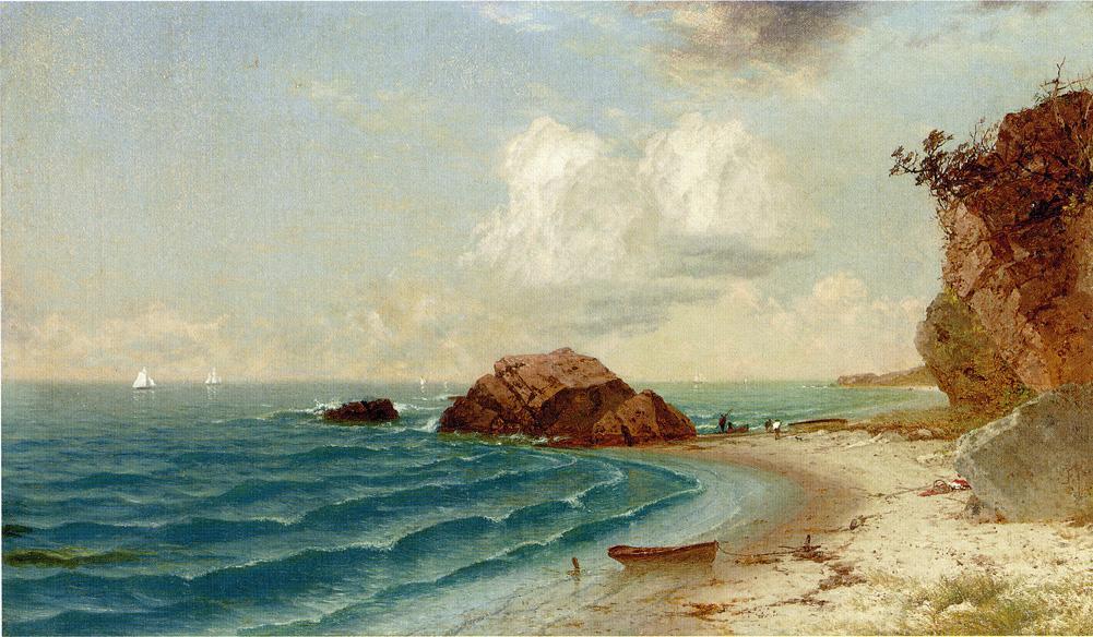 New England Coastal View With Figures — John Frederick Kensett