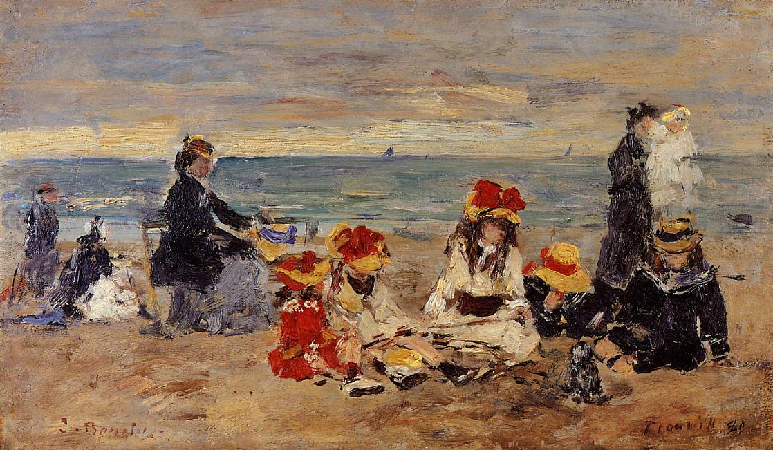 Woman And Children On The Beach At Trouville — Eugène Louis Boudin