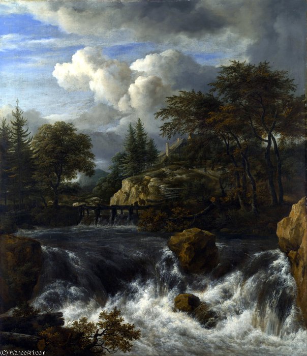 A Waterfall In A Rocky Landscape — Jacob Isaackszoon Van Ruisdael