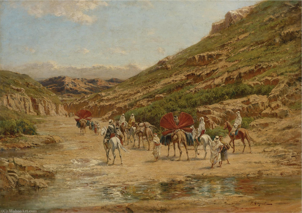 An Algerian Caravan Crossing A Riverbed — Victor Pierre Huguet