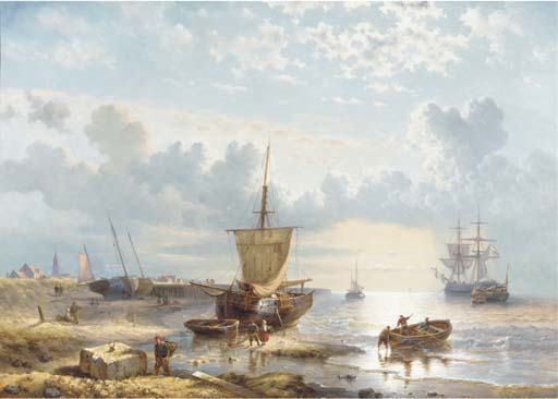 Early Morning - Daily Activities On The Beach Of Scheveningen — George Willem Opdenhoff