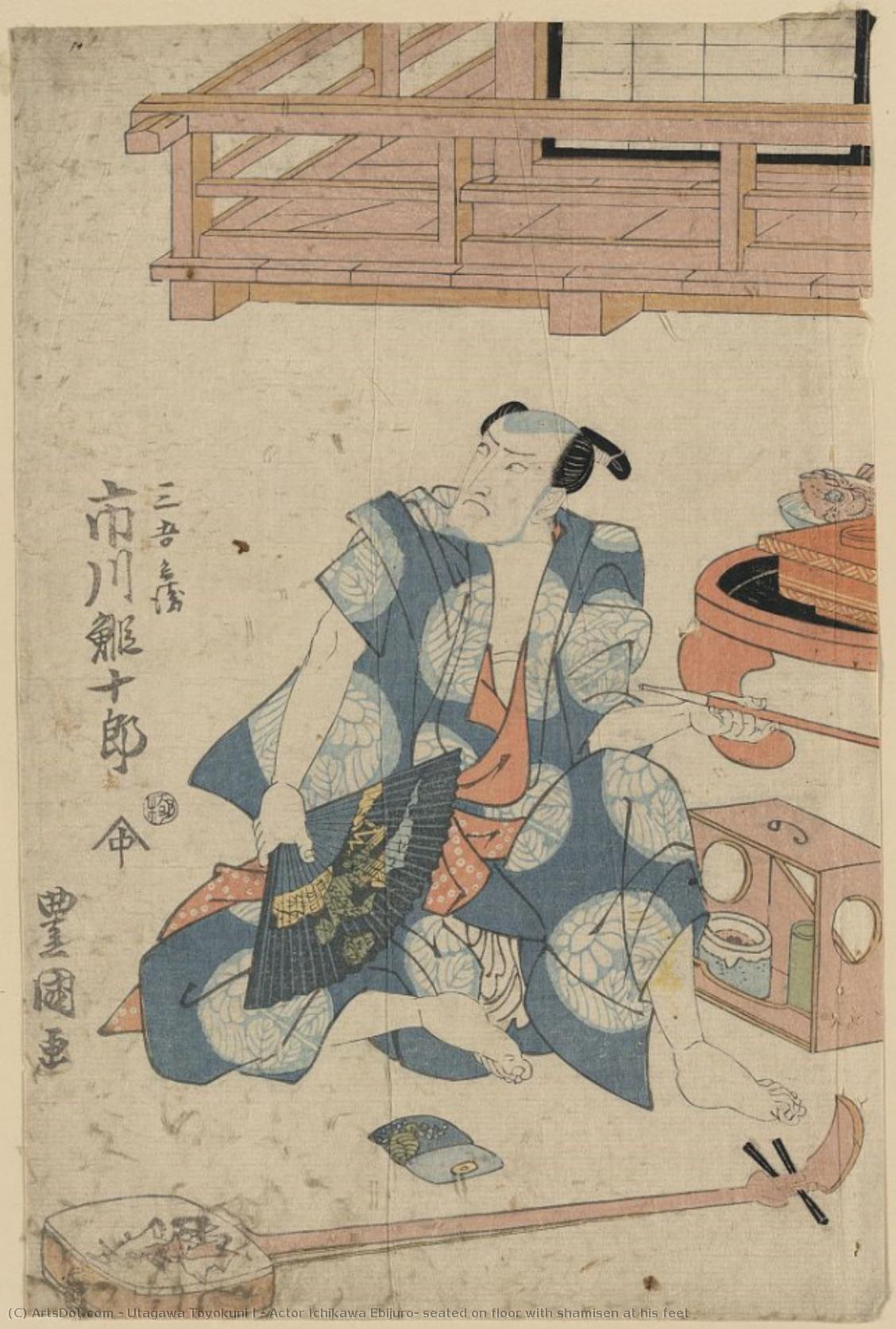 Actor Ichikawa Ebijuro, Seated On Floor With Shamisen At His Feet — Utagawa Toyokuni I