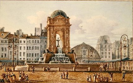 View Of The Place And Fountain In The Marche Des — Victor Jean Nicolle