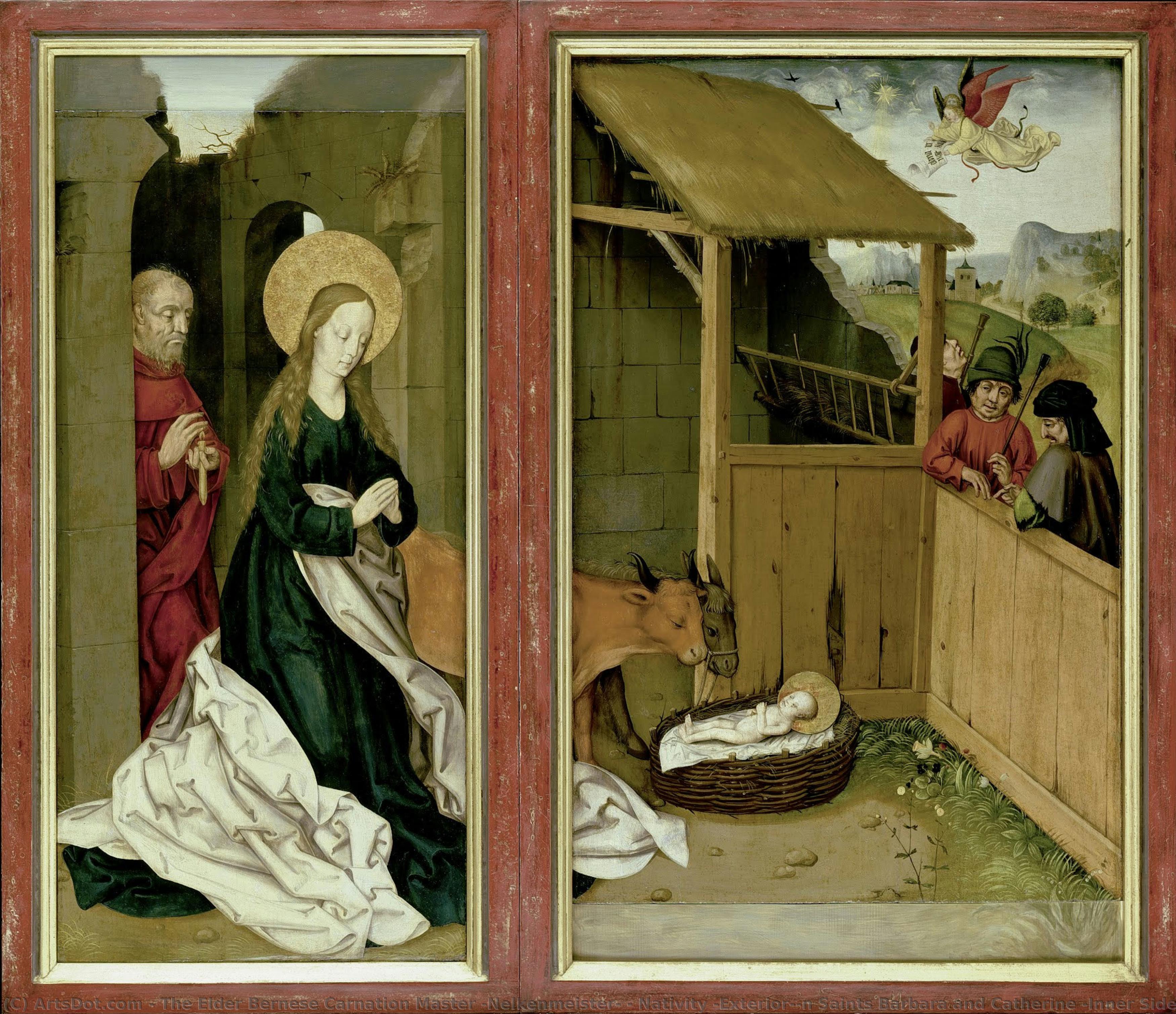 Nativity (exterior)\n Saints Barbara And Catherine (inner Side Of The Right Wing) — The Elder Bernese Carnation Master [nelkenmeister]