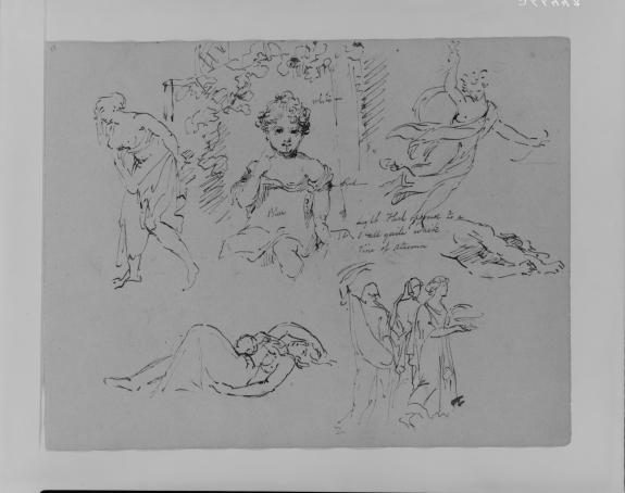 Portrait Of Girl In Flower Bower, Walking Draped Female Figure, Angel, Dead Mother And Child, Three Draped Figures — Thomas Sully