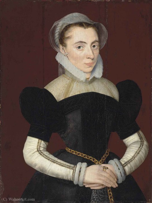 Portrait Of A Woman In A Black Dress And A White Partlet And Sleeves. — Adriaen Thomasz. Key