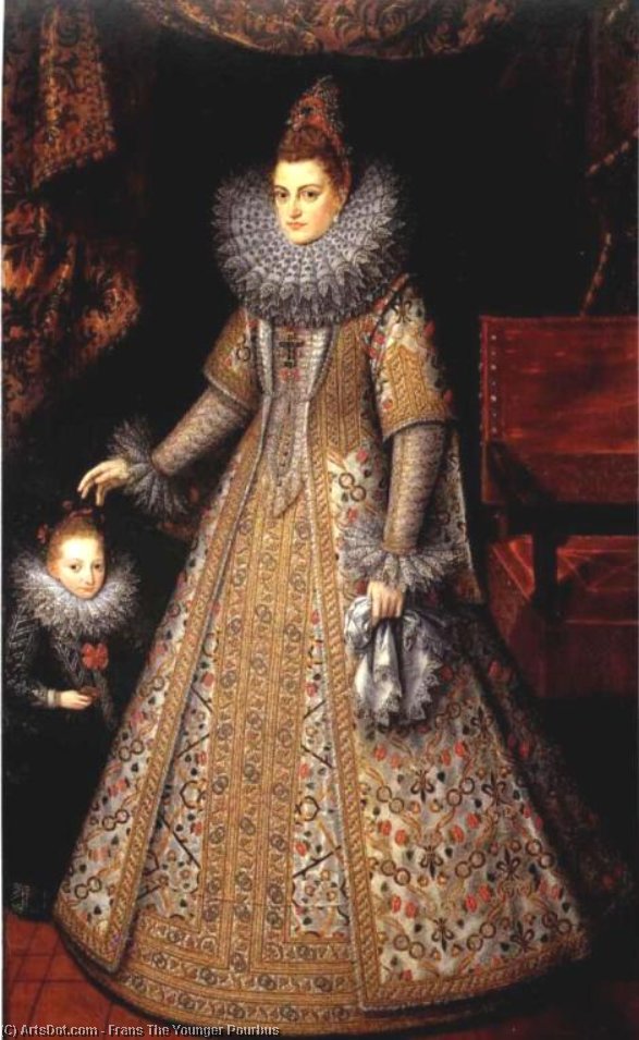 Portrait Of Isabella Clara Eugenia Of Austria With Her Dwarf — Frans The Younger Pourbus