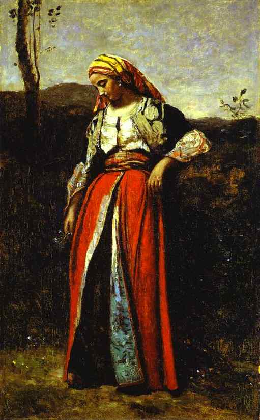 Pensive Woman In Oriental Dress — Jean-baptiste-camille Corot