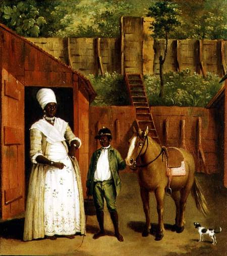A Negro Mother And Son With A Pony Outside A Stable — Agostino Brunias