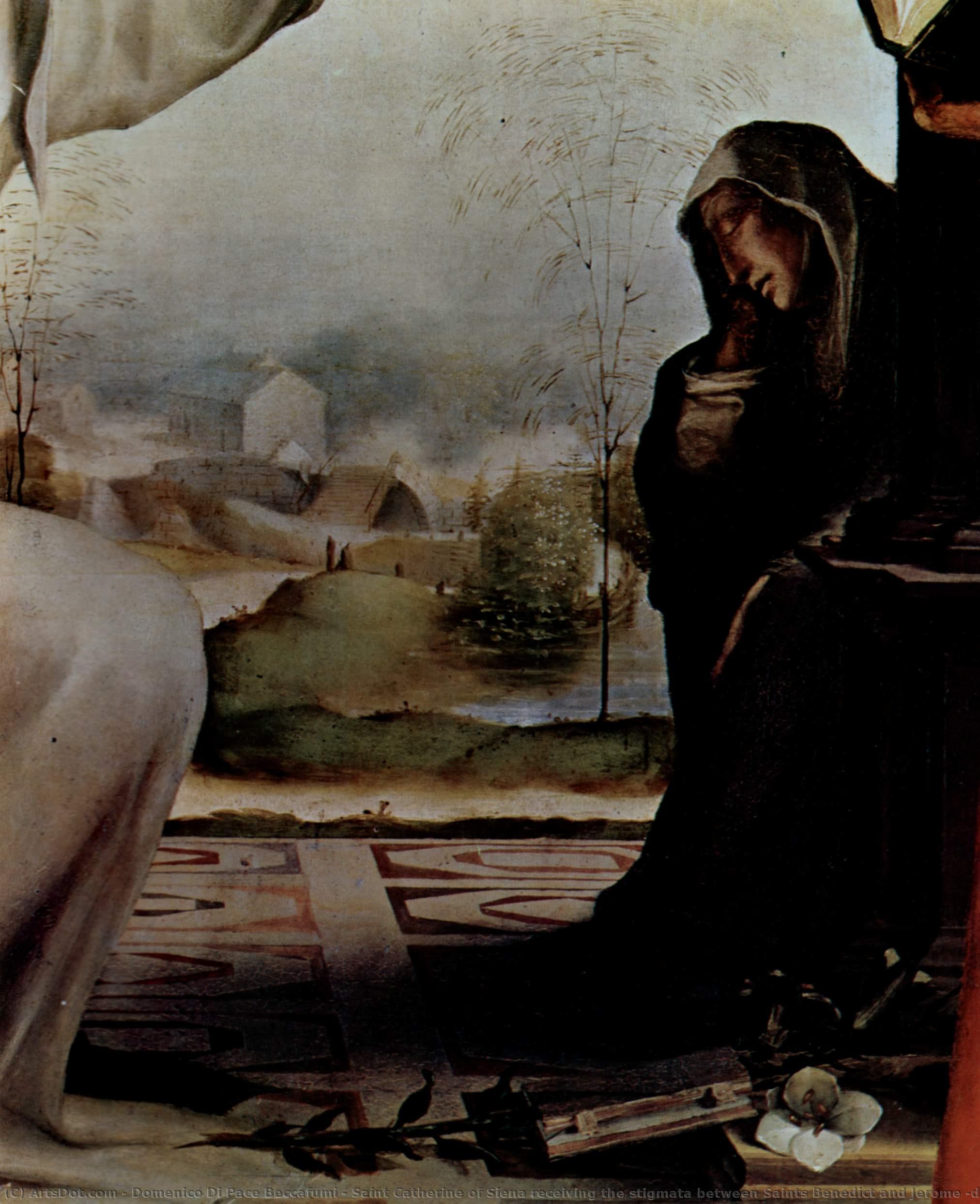 Saint Catherine Of Siena Receiving The Stigmata Between Saints Benedict And Jerome (detail) — Domenico Di Pace Beccafumi