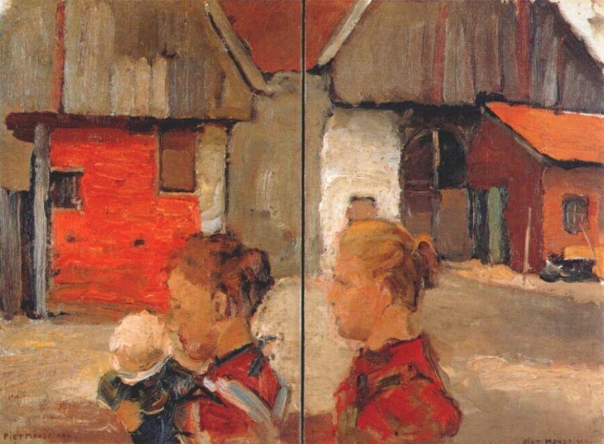 Mujer Y Niño Frente A Una Granja — Piet Mondrian