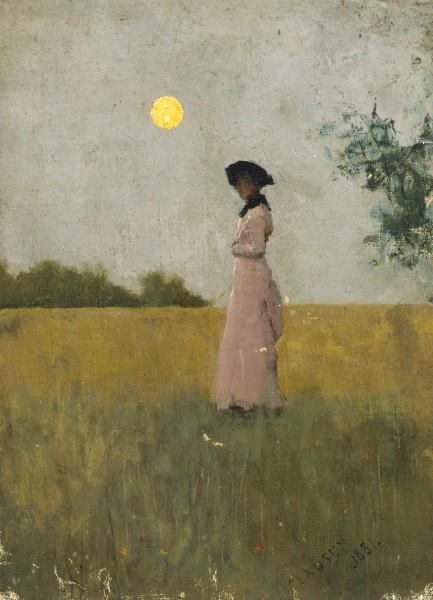 View Of A Lady In Pink Standing In A Cornfield — Sir George Clausen