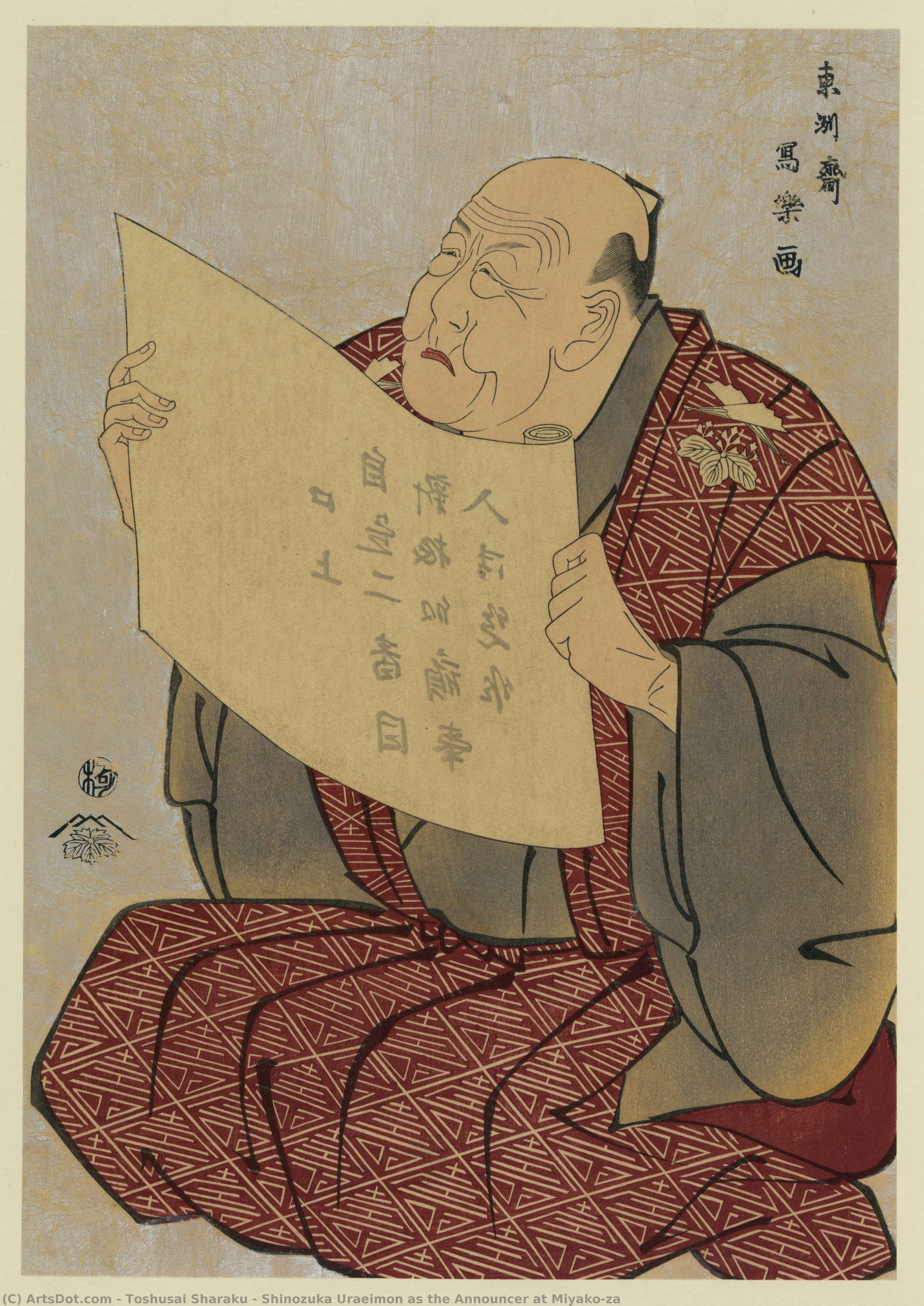 Shinozuka Uraeimon As The Announcer At Miyako-za — Toshusai Sharaku