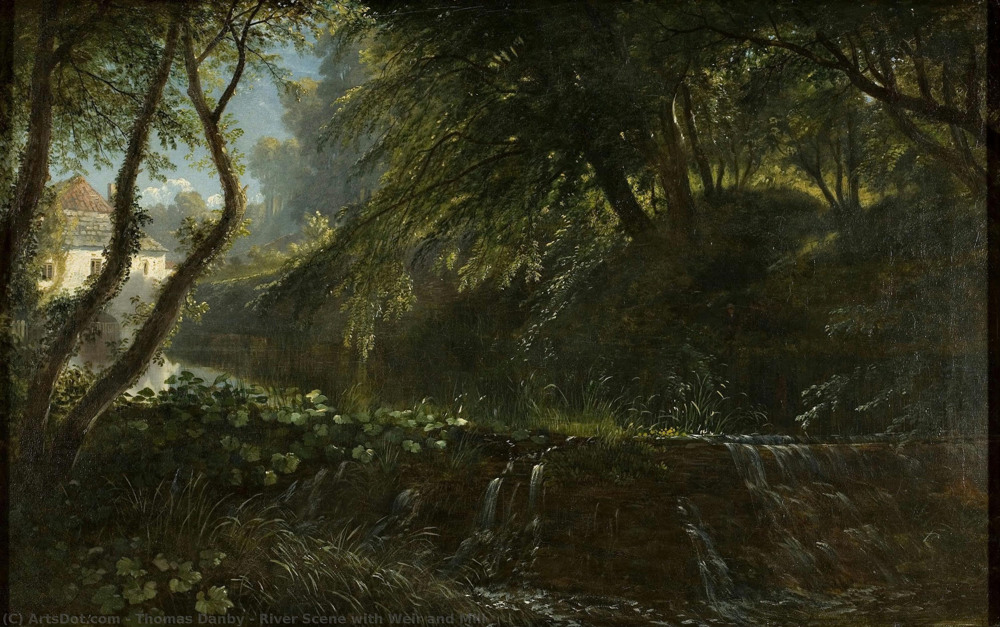 River Scene With Weir And Mill — Thomas Danby
