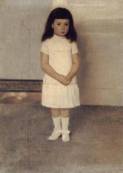 A Portrait Of A Standing Girl In White — Fernand Edmond Jean Marie Khnopff