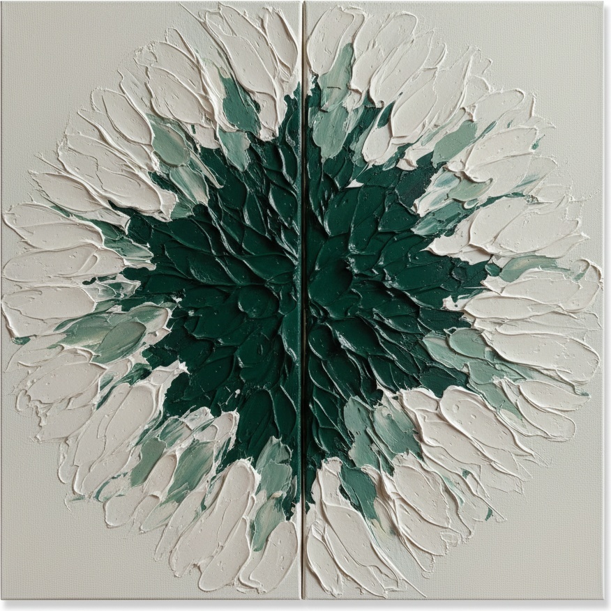 Radial Serenity: A Monumental Impasto Study In Forest Green And Sage — David Moreau