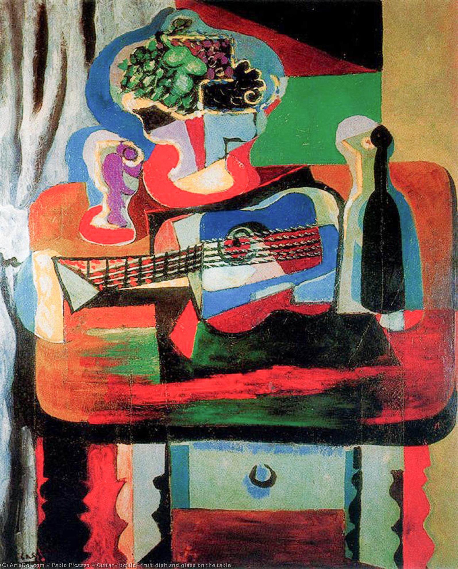 Guitar, Bottle, Fruit Dish And Glass On The Table — Pablo Picasso