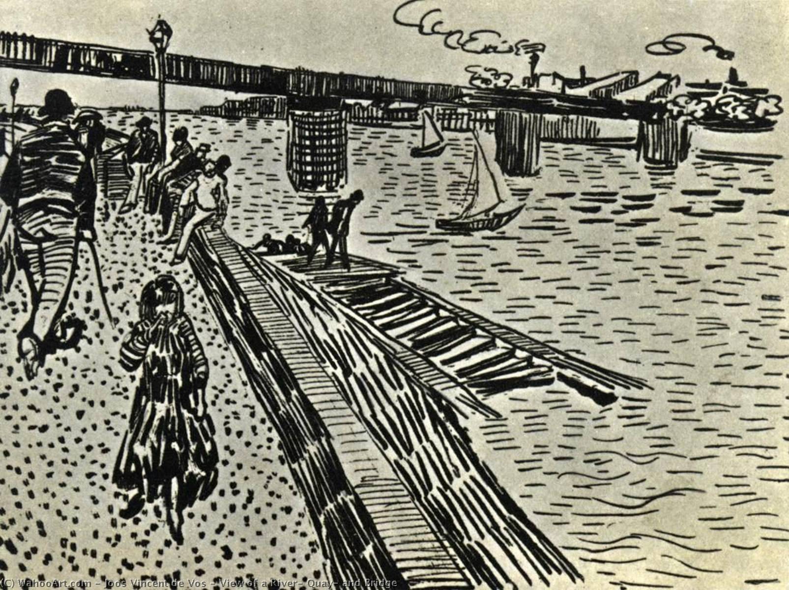 View Of A River, Quay, And Bridge — Joos Vincent De Vos