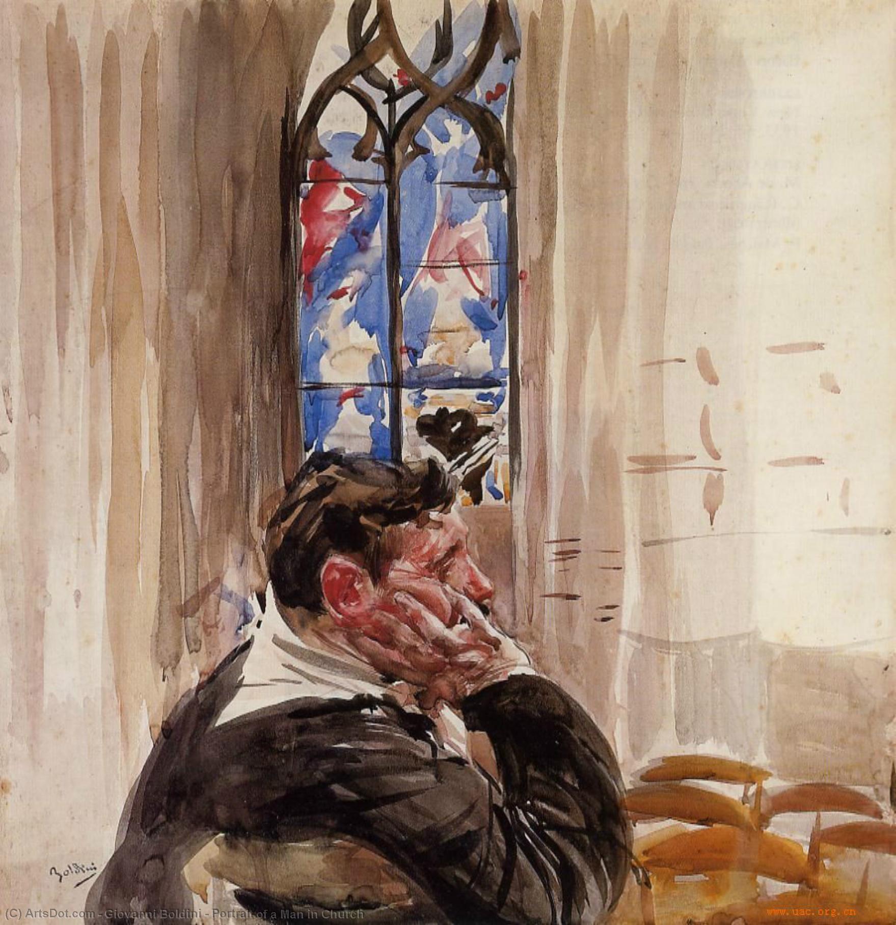 Portrait Of A Man In Church — Giovanni Boldini
