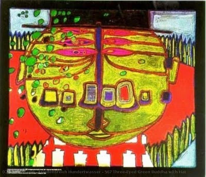 567 Three-eyed Green Buddha With Hat — Friedensreich Hundertwasser
