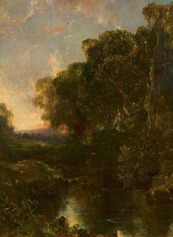 Wooded Riverscape At Sunset — John Crawford Wintour