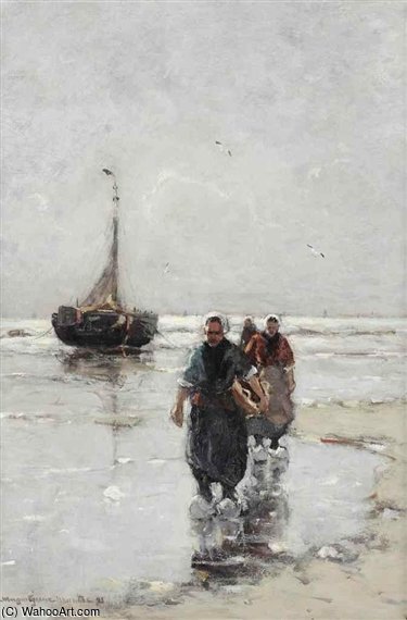Fisherwomen Near A Bomschuit On The Beach — Gerhard Arij Ludwig Morgenstje Munthe