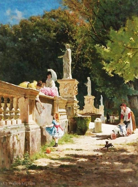 In The Gardens Of The Villa Borghese — Aurelio Tiratelli