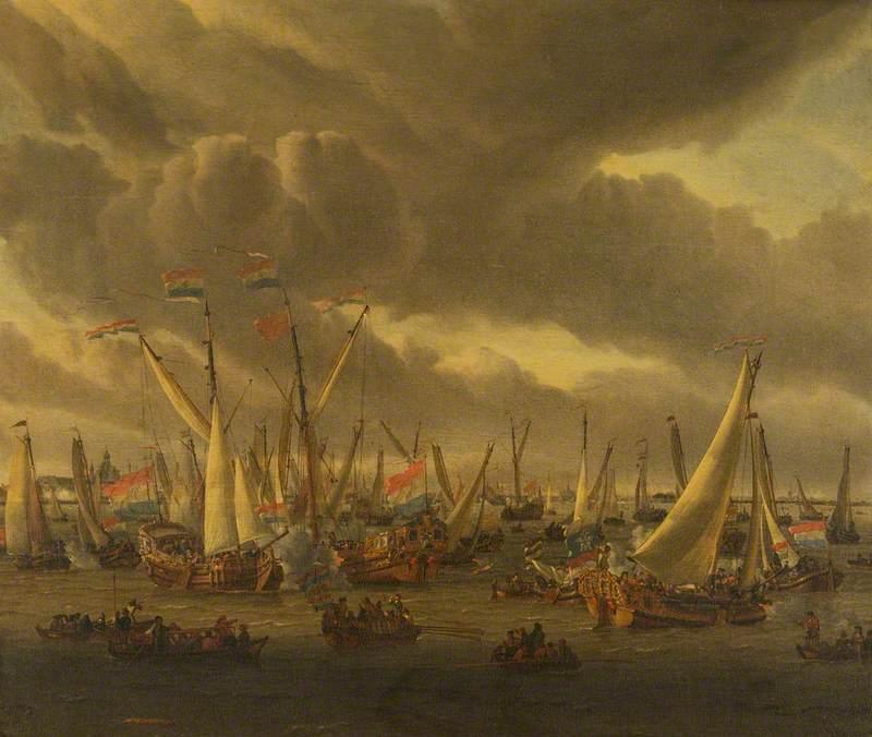 An Incident On A Mock Fight On The River Y, Amsterdam, In Honour Of Peter The Great, 1 September 1697 — Abraham Storck (sturckenburch)