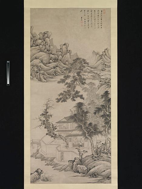 清 王鑑 倣巨然《溪山高士圖》 軸 紙本 Lofty Scholar Among Streams And Mountains After Juran — Wang Jian