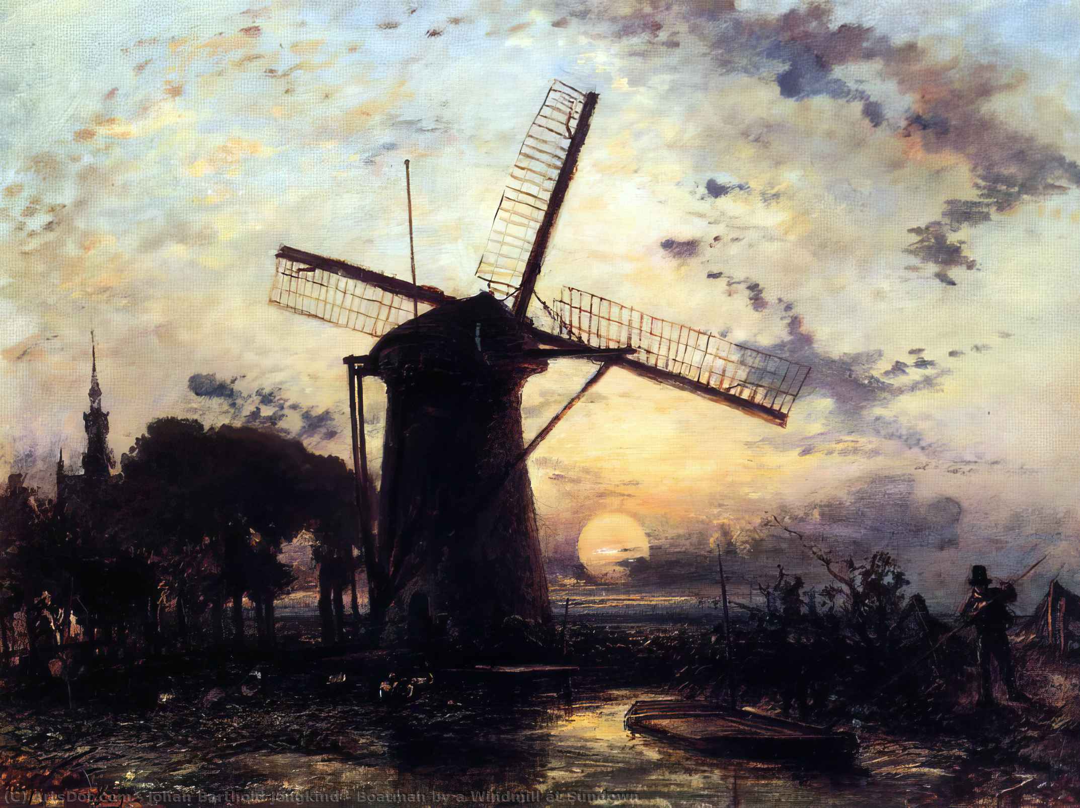 Boatman By A Windmill At Sundown — Йохан Бортхольд Жонгкيند