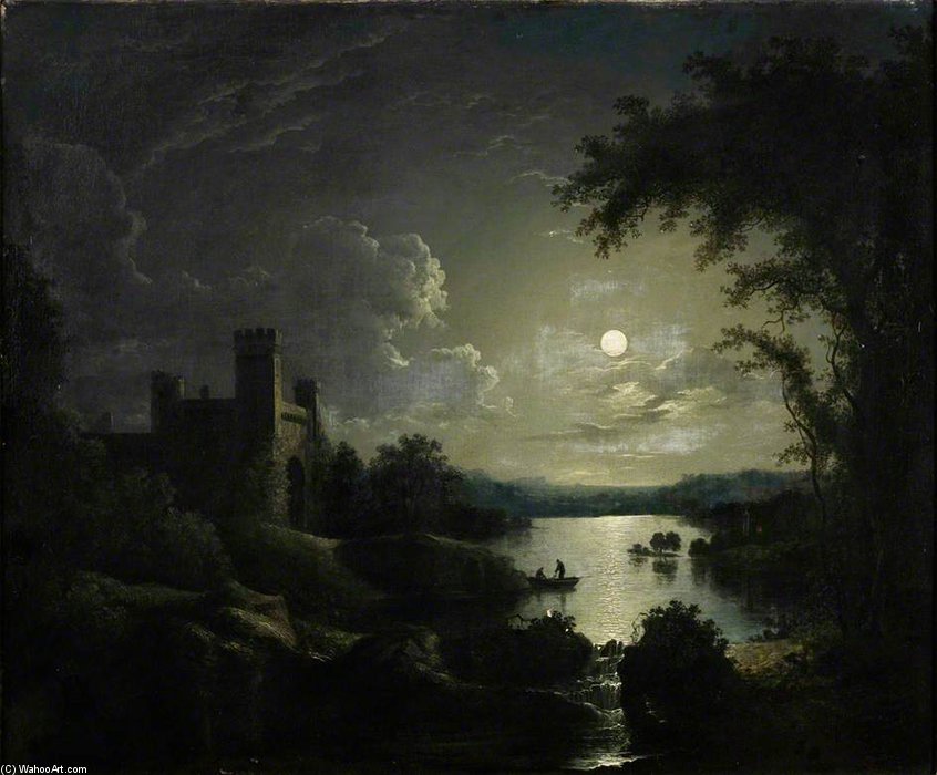 A Castle And Lake By Moonlight — エイブラハム・ペザー