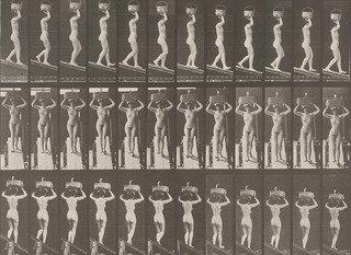 Woman Descending An Incline With A 20 Lb. Basket On Head, Hands Raised Plate 124 From Animal Locomotion (1887) — Eadweard J Muybridge