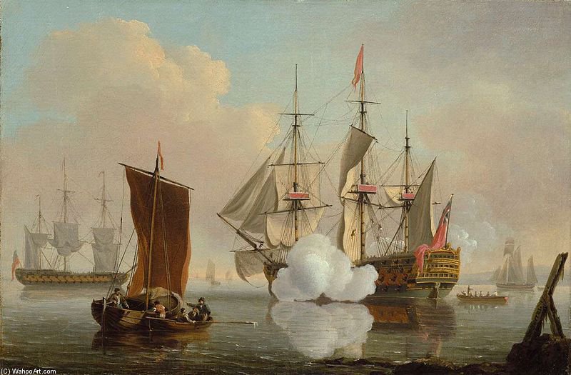 British Man O'war With Other Shipping At Anchor — John Thomas Serres