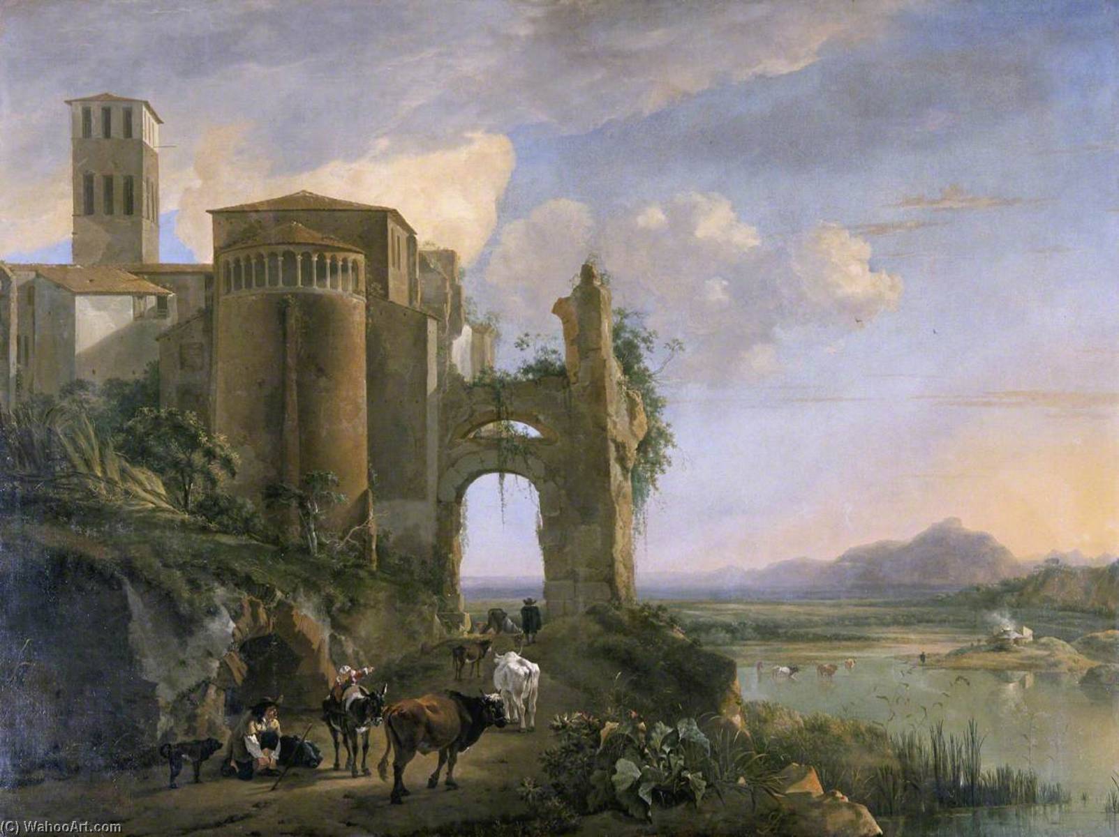 River Landscape With The Church Of Santi Giovanni E Paolo — Jan Asselijn