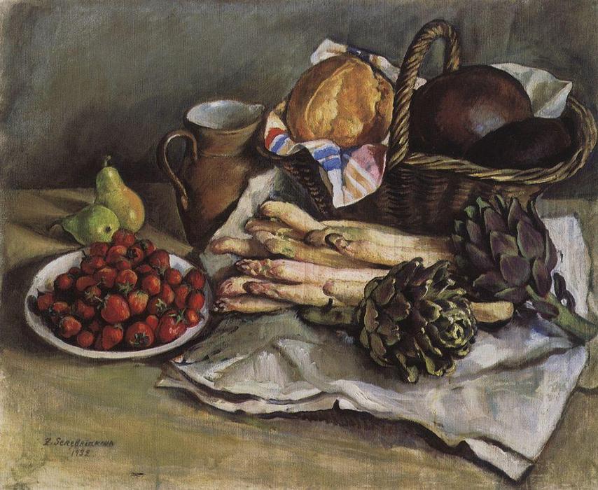 Still Life With Asparagus And Strawberries — Zinaida Serebriakova