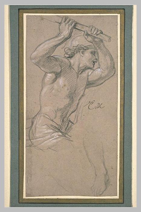 Cavalier Demi-nu, Brandissant Une Arme ; Jambe — Charles Le Brun