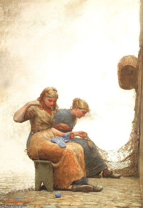 Mending The Nets, Watercolor And Gouache Over Gr — Винслоу Хомер