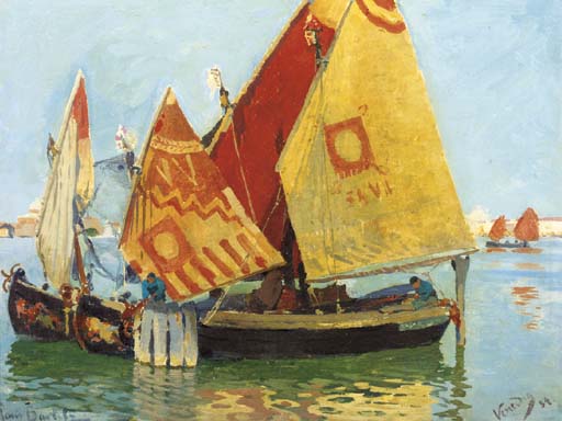 Moored Fishing Vessels In The Laguna — Hans Von Bartels