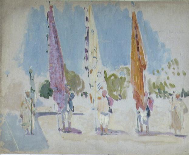 Hommage De La Jeunesse De La France A La Statue De Jules Ferry Personnages Tenant Des Drapeaux — William Laparra