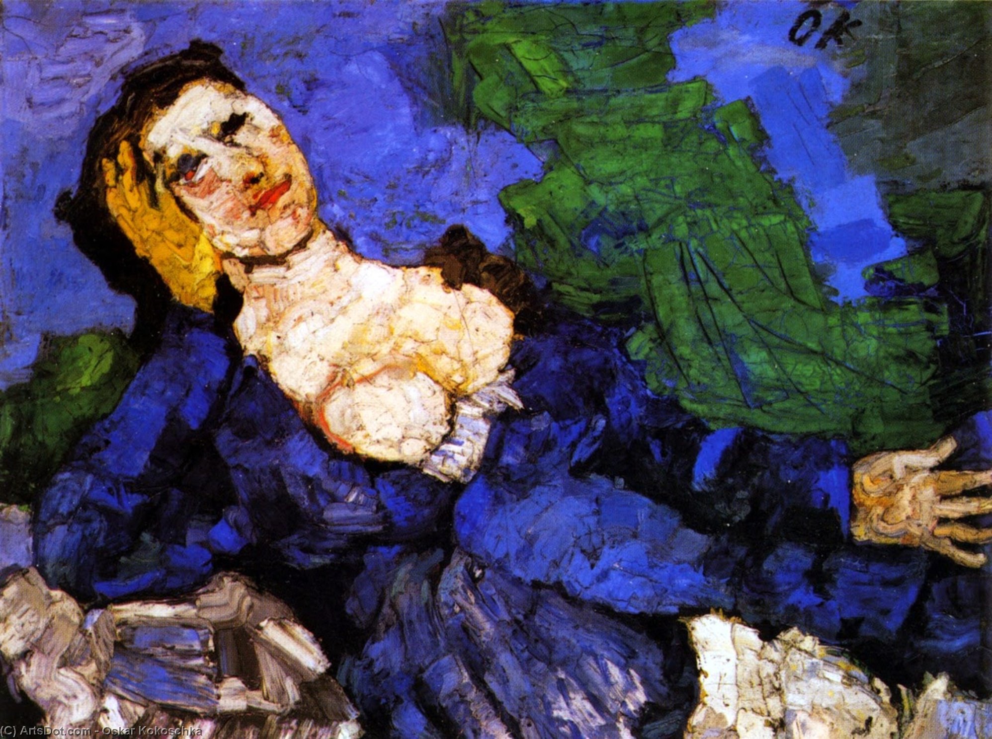 Femme En Bleu, Woman In Blue, Huile Sur Toile, — Oskar Kokoschka