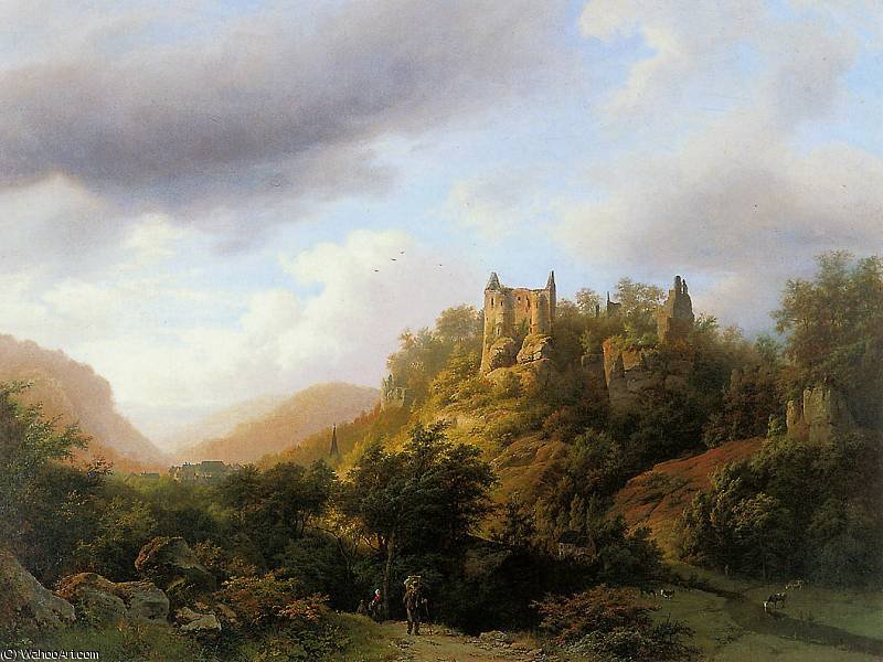 Landscape In Luxemburg Castle Fels Sun — Hendrik Barend Koekkoek